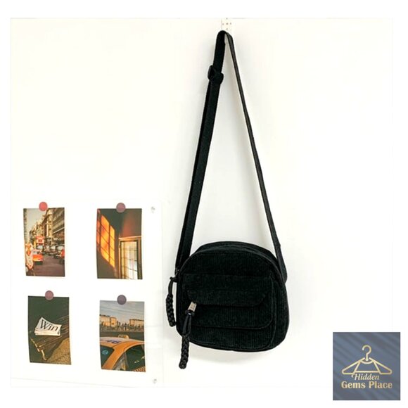 Corduroy Crossbody Bag with Adjustable Strap, Multiple Pockets - Picture 3 of 6